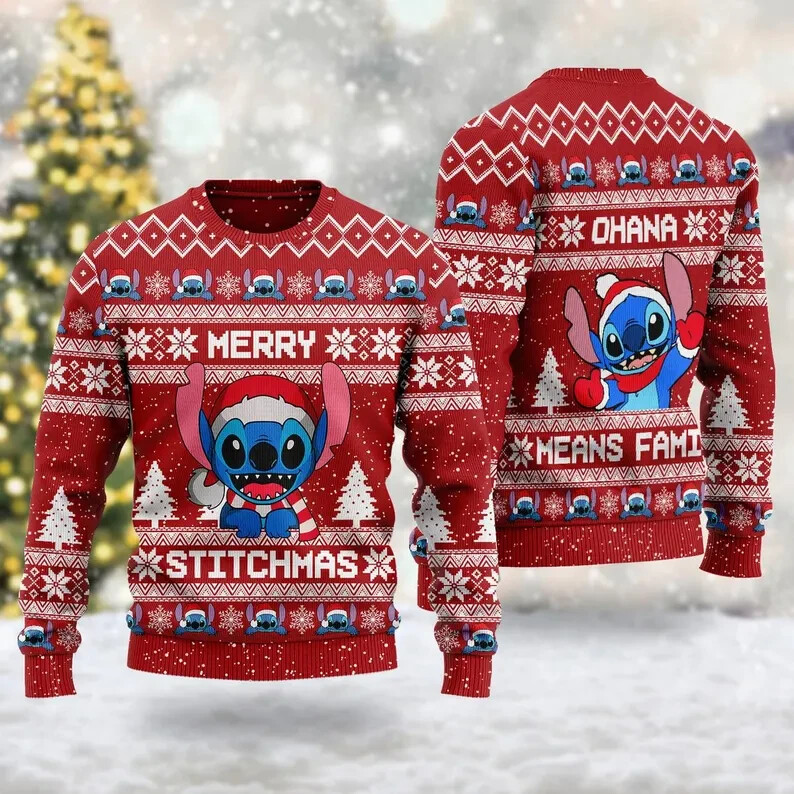 BG Merry Stitchmas 3D All Over Printed Sweater, Animation Movie Ugly Christmas