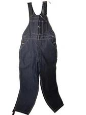 Vtg ROEBUCKS Denim Bib Carpenter Overalls-Triple Stitch-Wrinkle Free-Sz38/32-NOS
