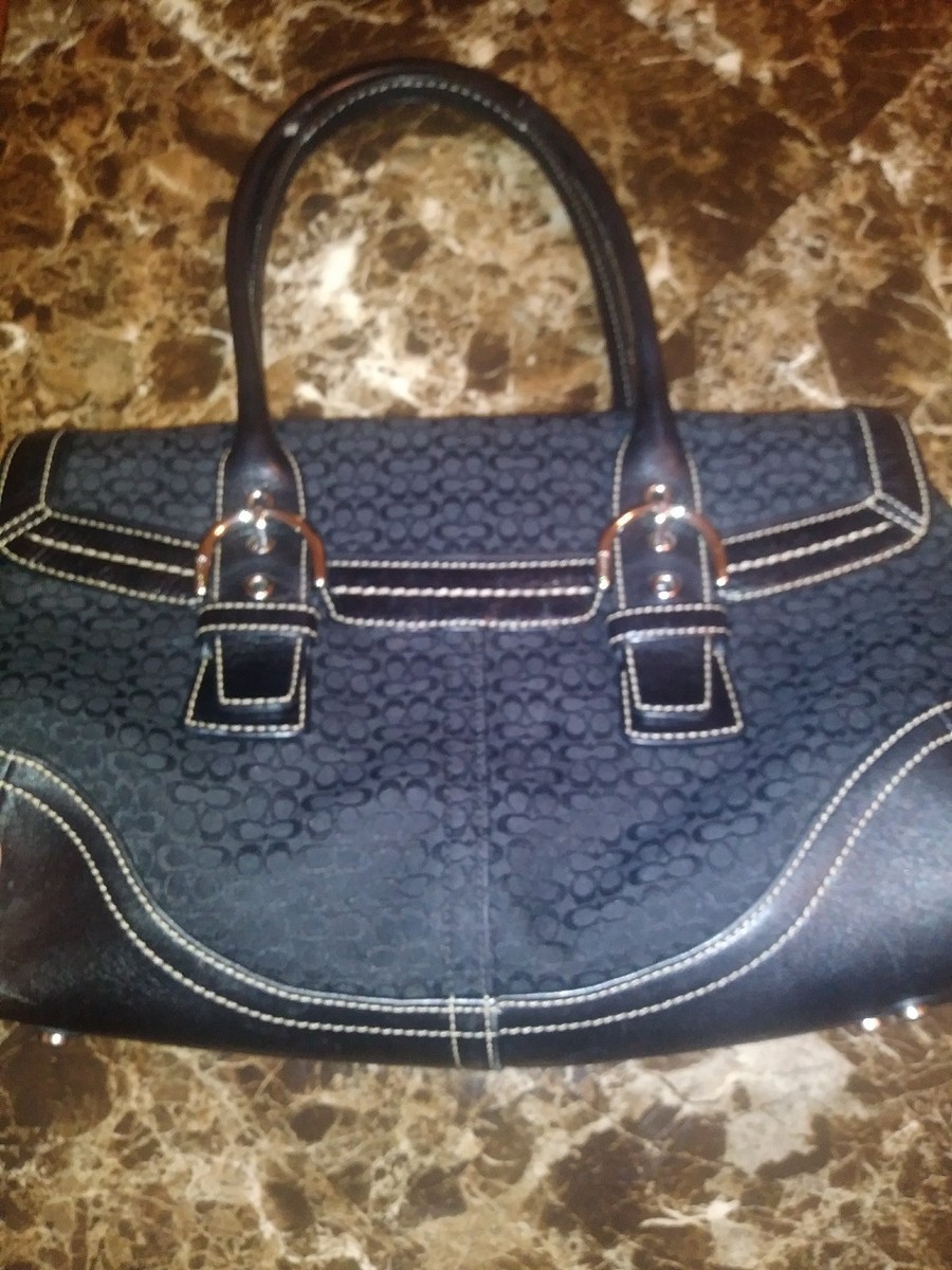 Coach Signature Jacquard & Leather Soho Black Hobo Bag J04J | eBay