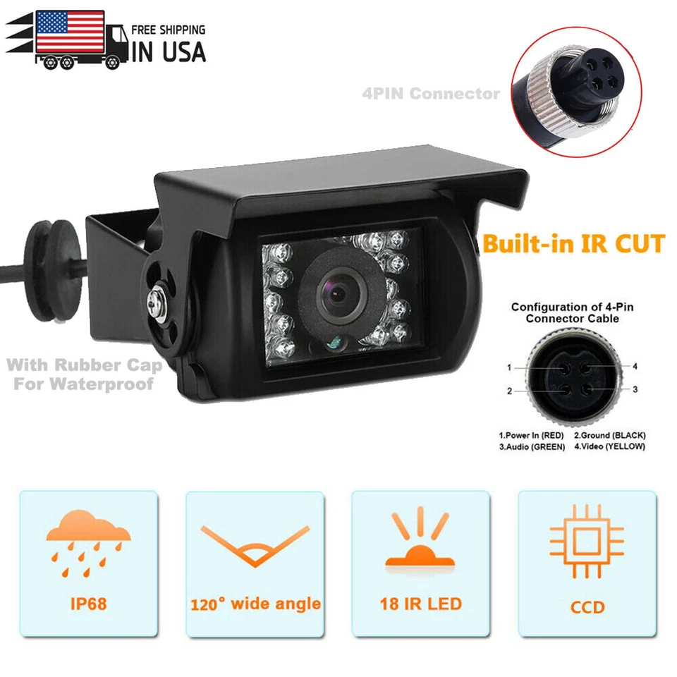 Waterproof 4Pin Rear View Backup Camera For Bus Truck Van RV CCD IR Night Vision - Image 2 of 4