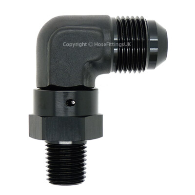 1/8 NPT SCHWARZ SCHWENKBAR auf AN6 JIC Flare 90 GRAD KRÜMMER Ölschlauch Fitting Adapter