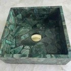20" Green Square Agate Stone Sink Handmade Washbasin Bath Interior Home Decors