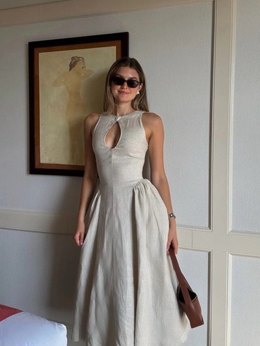Dianara Beige Midi Dress Large