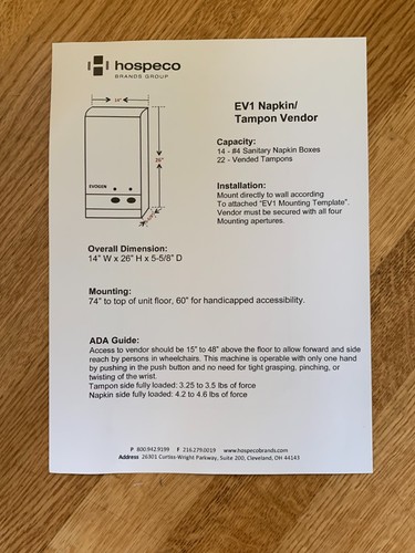 Hospeco Evogen Damenhygiene-Spender EV1-FREI Tamponpad kostenloser Verkauf Verkauf - Bild 9 von 24