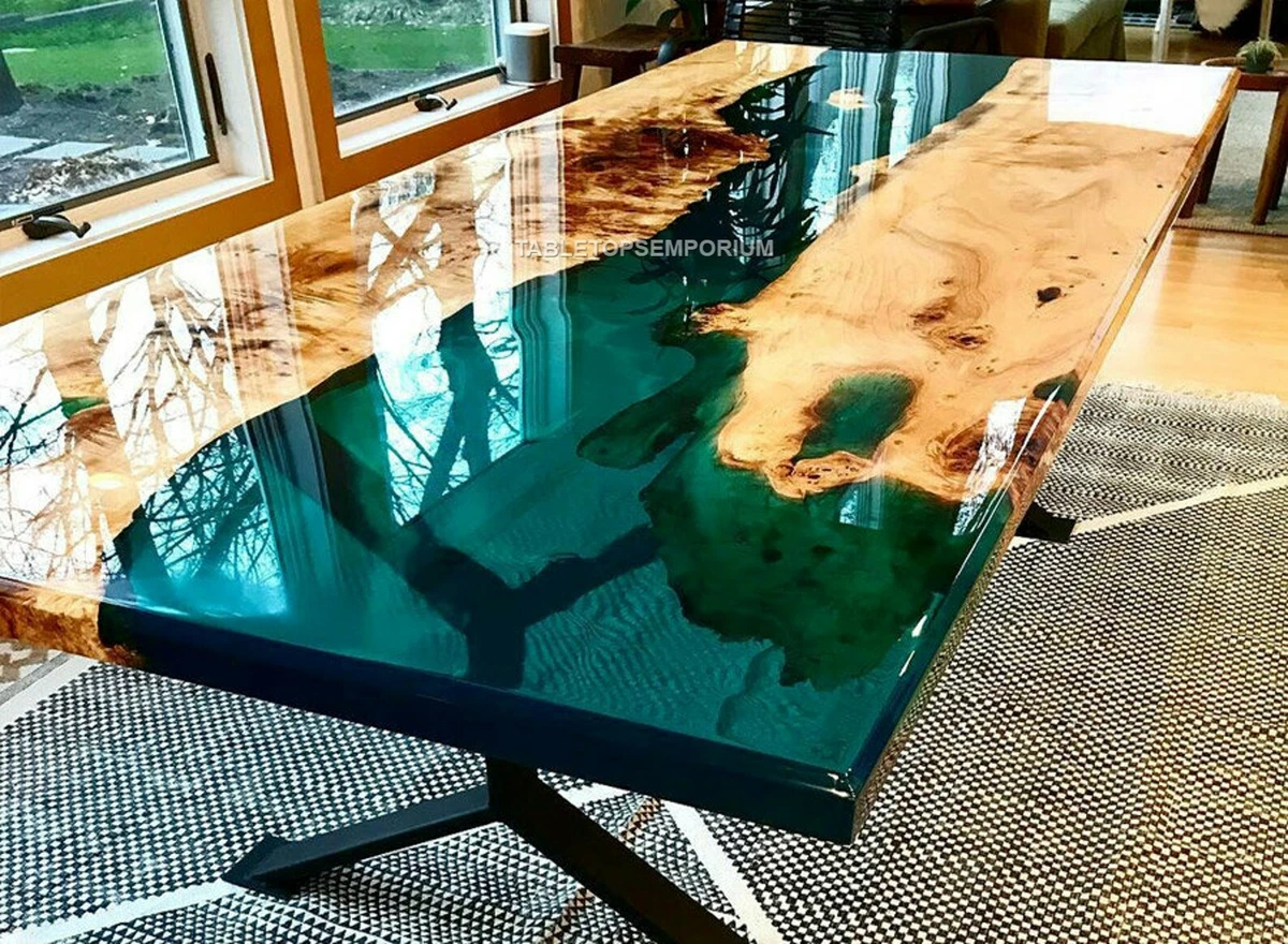 Round Green Epoxy Table, Natural Wood Furniture ,Handcrafted Wooden Coffee  Table