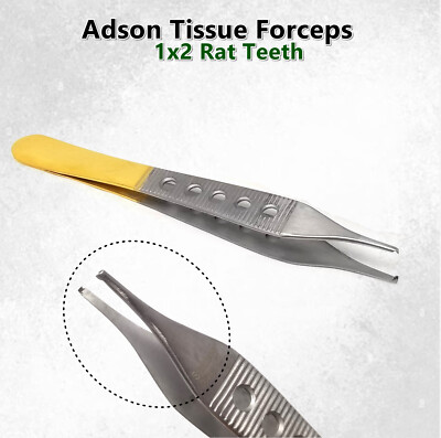PREMIUM PLASTIC SURGERY ADSON TISSUE FORCEPS 1X2T 4.75'' FENESTRATED GOLD HANDLE