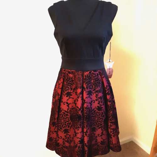 Vtg Haute Monde Fit And Flare Prom Party Holiday Dress Jr. Sz L V Neck and Back
