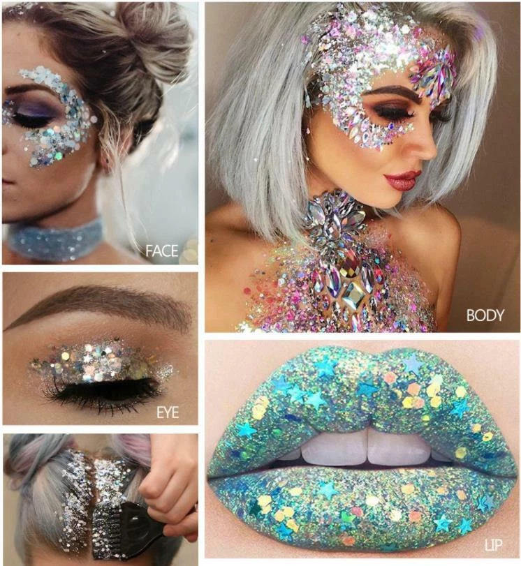 Festival Glitter Gel Mixed Glitter Gel Face Body Hair Decor Sequin 9 Colors - Image 3 of 4