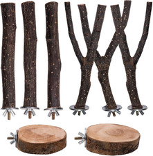 8PCS Bird Perches Set Natural Wood Bird Cage Accessories Wooden Parrot Stand