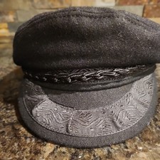 Vintage Black wool blend Greek fisherman's cap, known as a mariner/ fiddler hat.