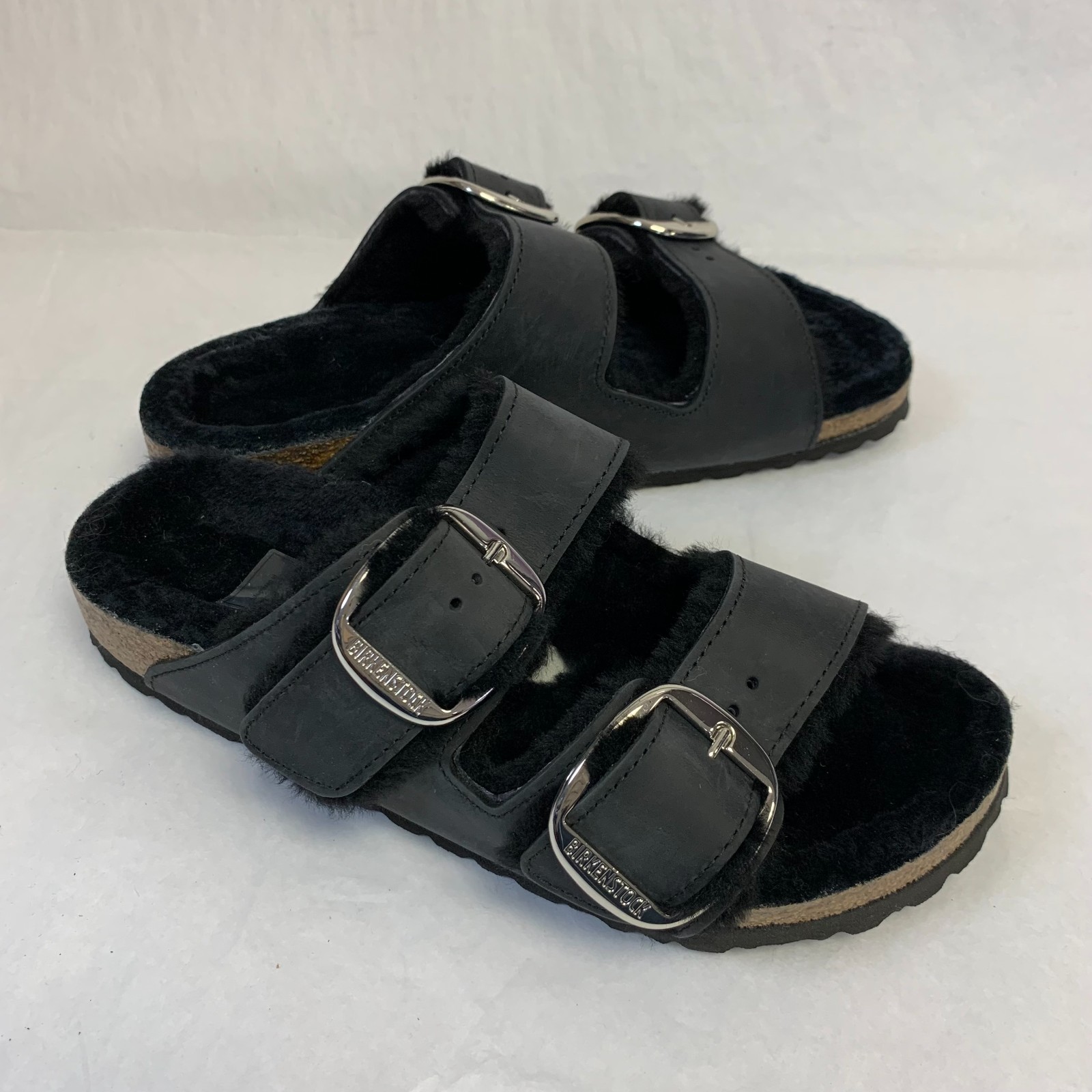 Big Box Designs New w/o Box Birkenstock Arizona Big Buckle Shearling Black Oiled ...