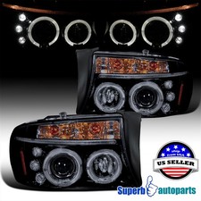 Fits 1997-2004 Dakota Durango Led Halo Projector Headlights Black Smoke Fits 1997-2004 Dakota Durango Led Halo Projector Headlights Black Smoke