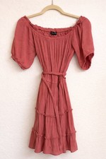 City Chic Terracotta Off-The-Shoulder Tiered Puff Sleeve Crinkle Dress