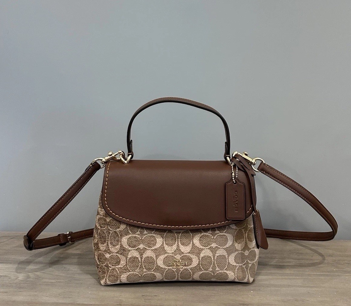 Bolso con asa superior COACH Emory en chenilla exclusiva CBD08 caqui claro/marrón vintage