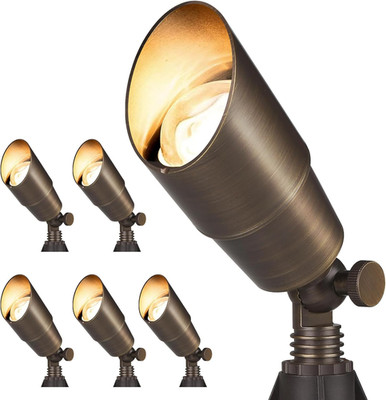 6PK Brass Landscape Spotlights 12V Low Voltage Waterproof LED Up Lights Outdoor