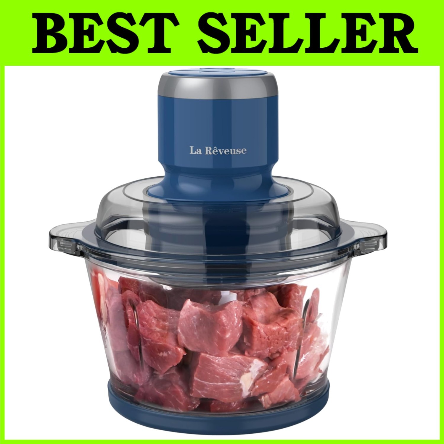 Powerful 300W Food Processor with 4 Bi-Level Blades, Blue
