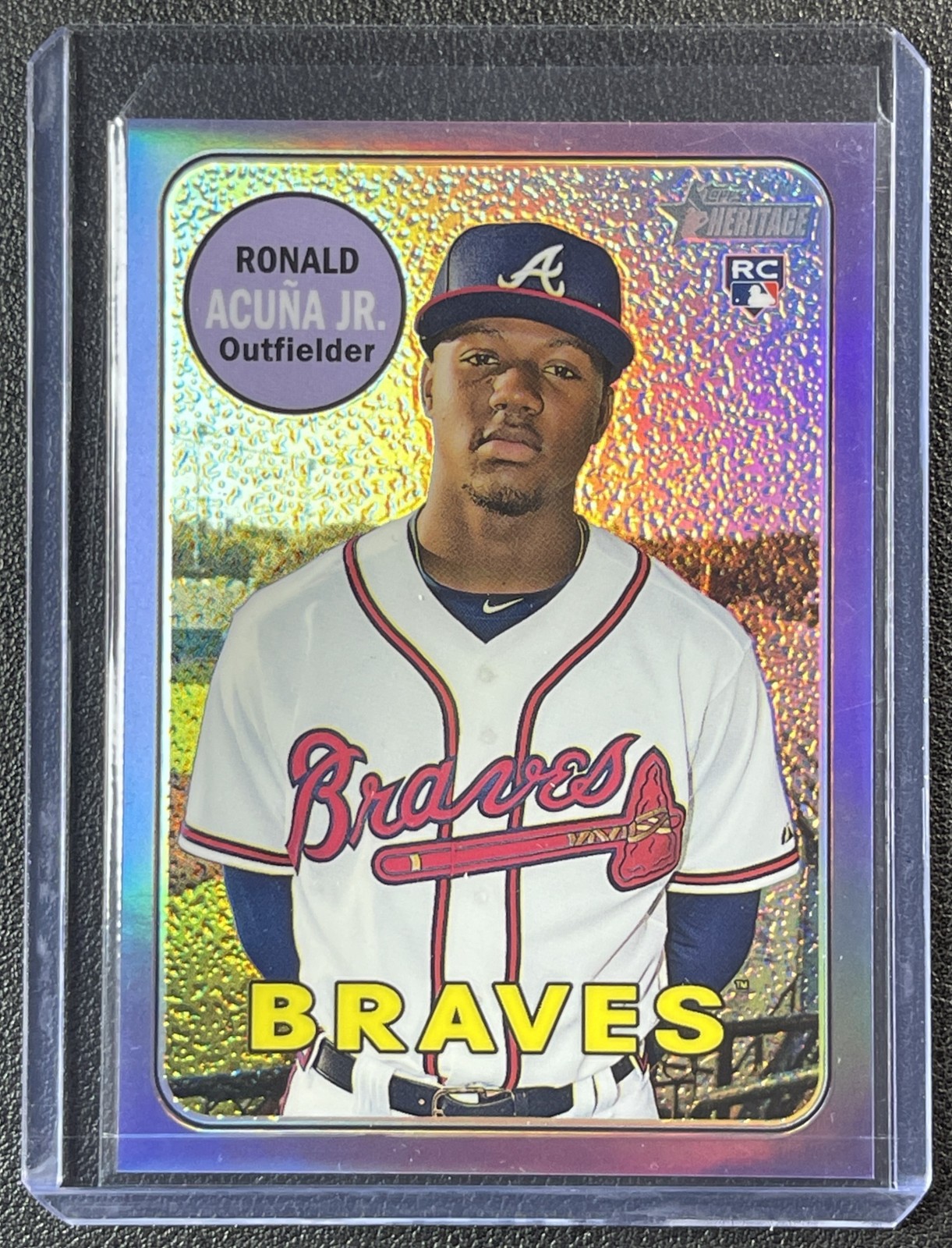 RONALD ACUNA JR. 2018 TOPPS HERITAGE CHROME #THC-580 ROOKIE PURPLE REFRACTOR RC