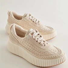 Dolce Vita Dolen Cream Knit Suede Platform Sneakers Womens sz 8.5 M DEFECT