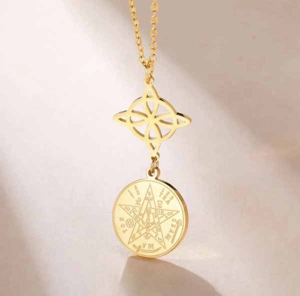 Hexenknoten & Tetragrammaton-Pentagramm Halskette Doppelter Schutz Amulett-AnhäN-image