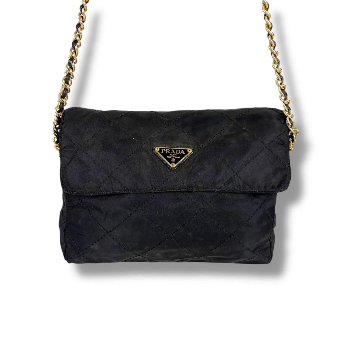 PRADA Quilted Chain Shoulder Bag - Black Nylon - Pre-Owned Fair 