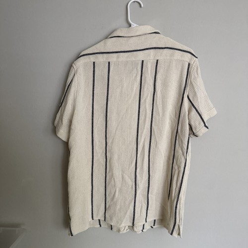 Zara Knit white and green striped Cuban Collar Men’s Button-down. Size Xl - Picture 7 of 9