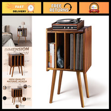Wooden LP Record Player Stand with 4 Cabinets, Holds 100 Vinyl Records, Metal St
