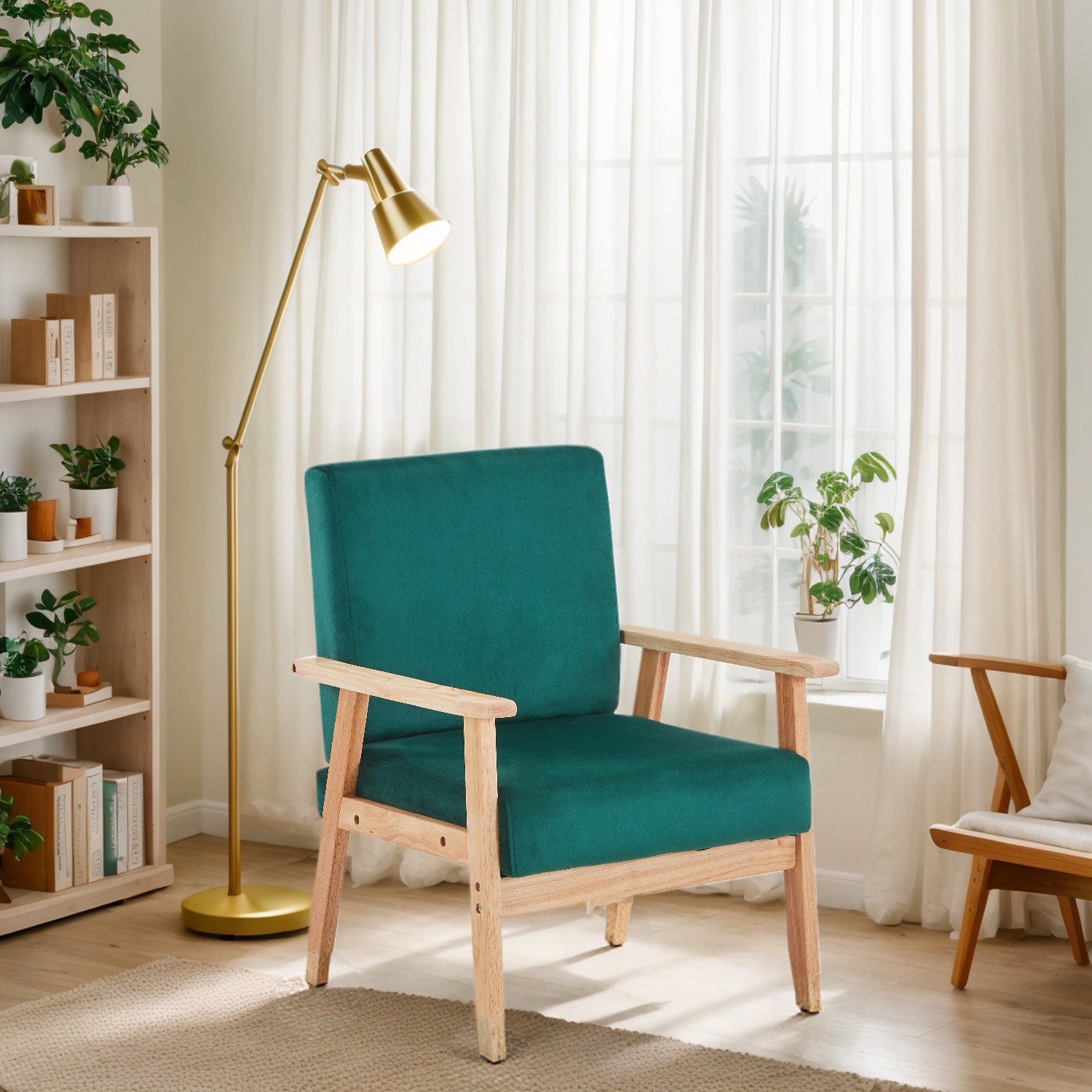 Velvet Accent Chair Relaxing Armchair With Solid Wood Frame For Living Ro