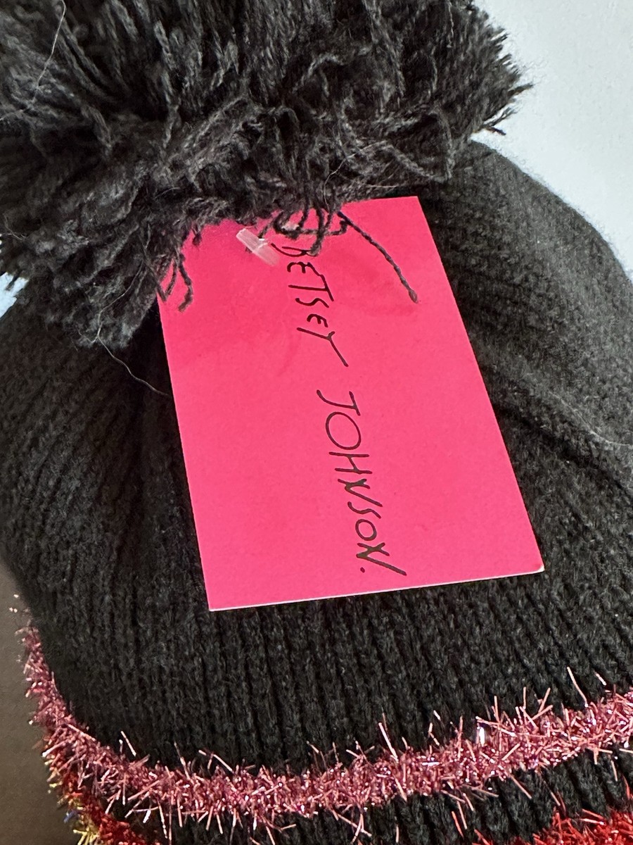 NWT Betsy Johnson Knit Hat Beanny Black Metallic Stripes | eBay display picture 2