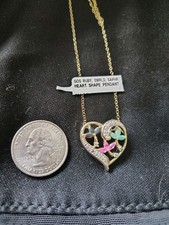 BEAUTIFUL GOS Heart shape pendant w/Ruby Emrld  Saphr genuine stones. 18 in ch