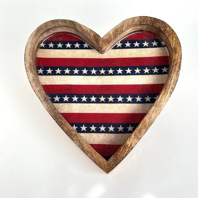 Martha Stewart Wood Heart Tray Stars And Strips 4th Of July Decor 10 X 10.5 In