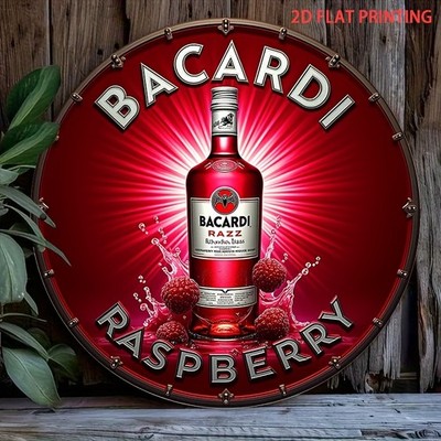 Bacardi Razz Raspberry Burst Round Metal Tin Signs- 8 Inch, Vibrant Red & Pin