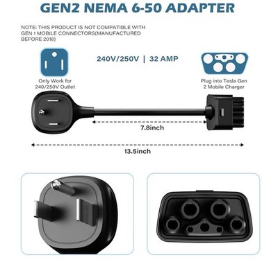 Tesla Nema 6-50 Adapter Gen 2 Mobile Connector OEM Charger Adapter Model 3 Y S X