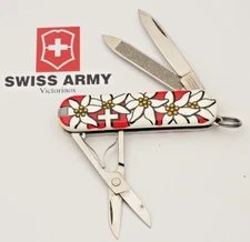 Victorinox Swiss Army 58mm Classic Knife Rare EDELWEISS Handles - Unused N Mint