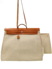 Hermes Aile Bag TGM 2-Way Bag Natural Brown Toile Hache Leather 1998 #T854