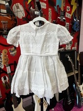 Vintage 1960s Toddler Flower Girl Dress Floral Lace White Puff Sleeves Wedding