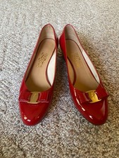 Salvatore Ferragamo Vara Red Patent Leather Pumps. Size 10-C.