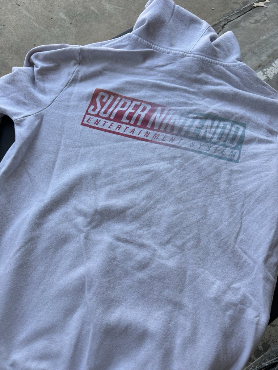 Super Nintendo Hoodie Mens Medium  White Entertainment System SNES Pullover View 3