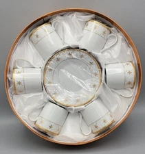 Turkish Coffee Cups 12pc Set 6 cups & 6 saucers Fine Porcelain New In Box Gold