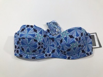 Echo Bandeau Bikini Top Blue Abstract Removable Straps Womens Sz M Underwire NWT