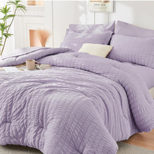 Lavender Full Size Comforter Sets Seersucker 7 Pieces, All Season Luxury Bed in