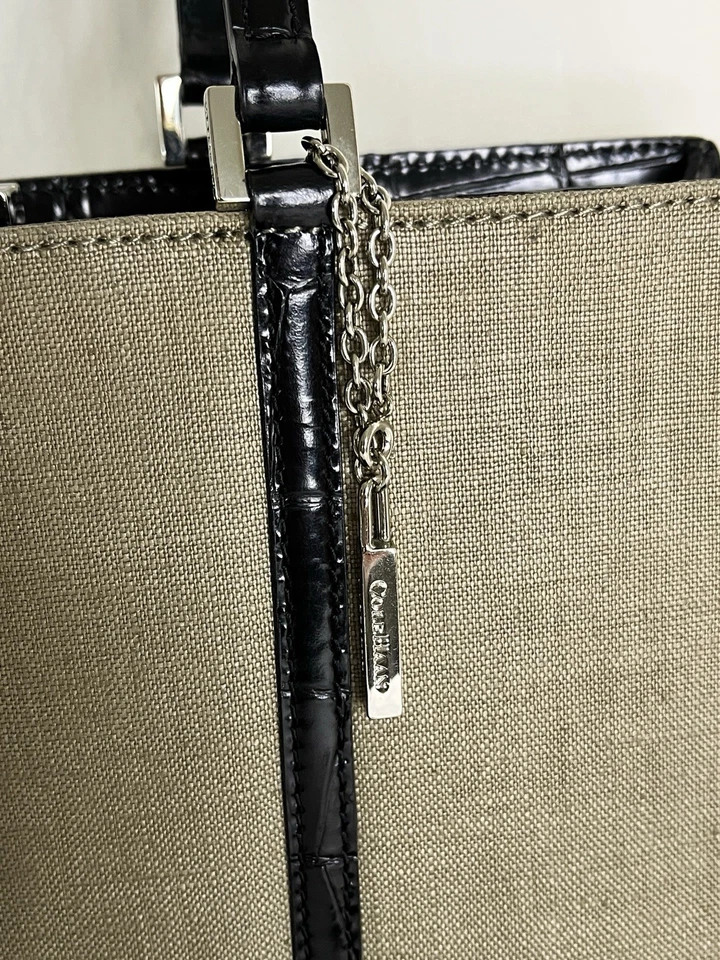 Cartera Cole Haan vintage beige seda con detalles de cocodrilo negro Y2K CBK Foto 4 de 4