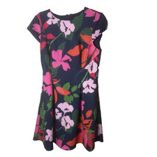 Jessica Howard Dress Size 10 Short Cap Sleeves Floral Stretch Back Zip Navy Blue