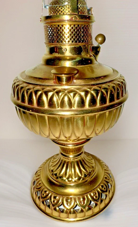 Lámpara de pie de queroseno de borrador central Miller 1886 JR ROCHESTER latón en relieve antigua Foto 2 de 4