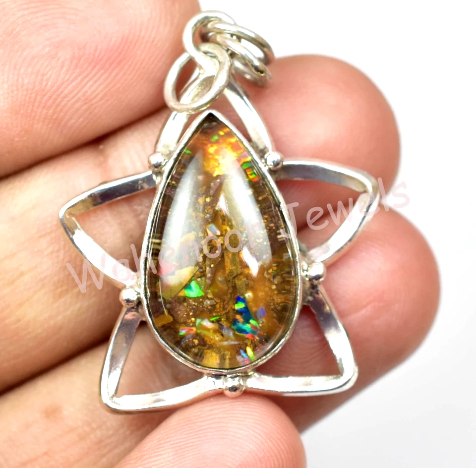 28.00CT Fuego Boulder Ópalo Pera 925 Colgante de Plata Ley Certificado Para Su - Imagen 2 de 4