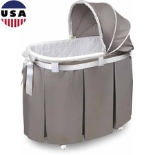 Baby Bassinets Oval W/Mesh Storage Basket Canopy Foam Pad Foldable Bedding Set