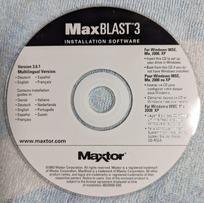 Maxtor MaxBlast 3 Installation Software Version 3.6.1 PC Computer CD-ROM