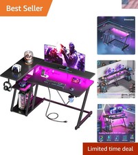 40 Inch Gaming Desk with Power Outlet LED Lights, L Shaped Computer Gaming ...
