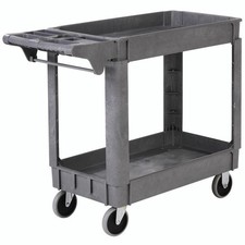 Deluxe Small 2 Shelf Plastic Utility Service Cart 5" Rubber Casters 40"L x 17"W