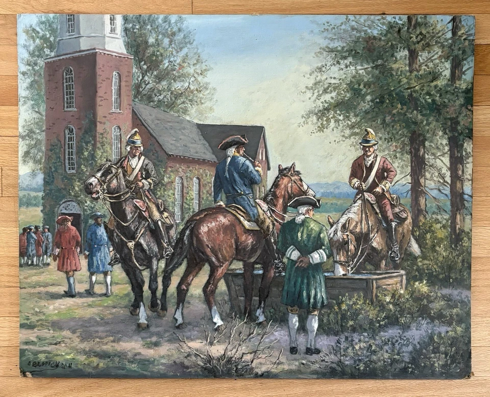 ANDREW BERRICK Excelente Pintura Original Firmada Soldados Coloniales de América ENUMERADA Foto 2 de 4