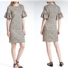 Banana Republic Leopard Animal Print Flutter Sleeve Sheath Dress Womens Size 6